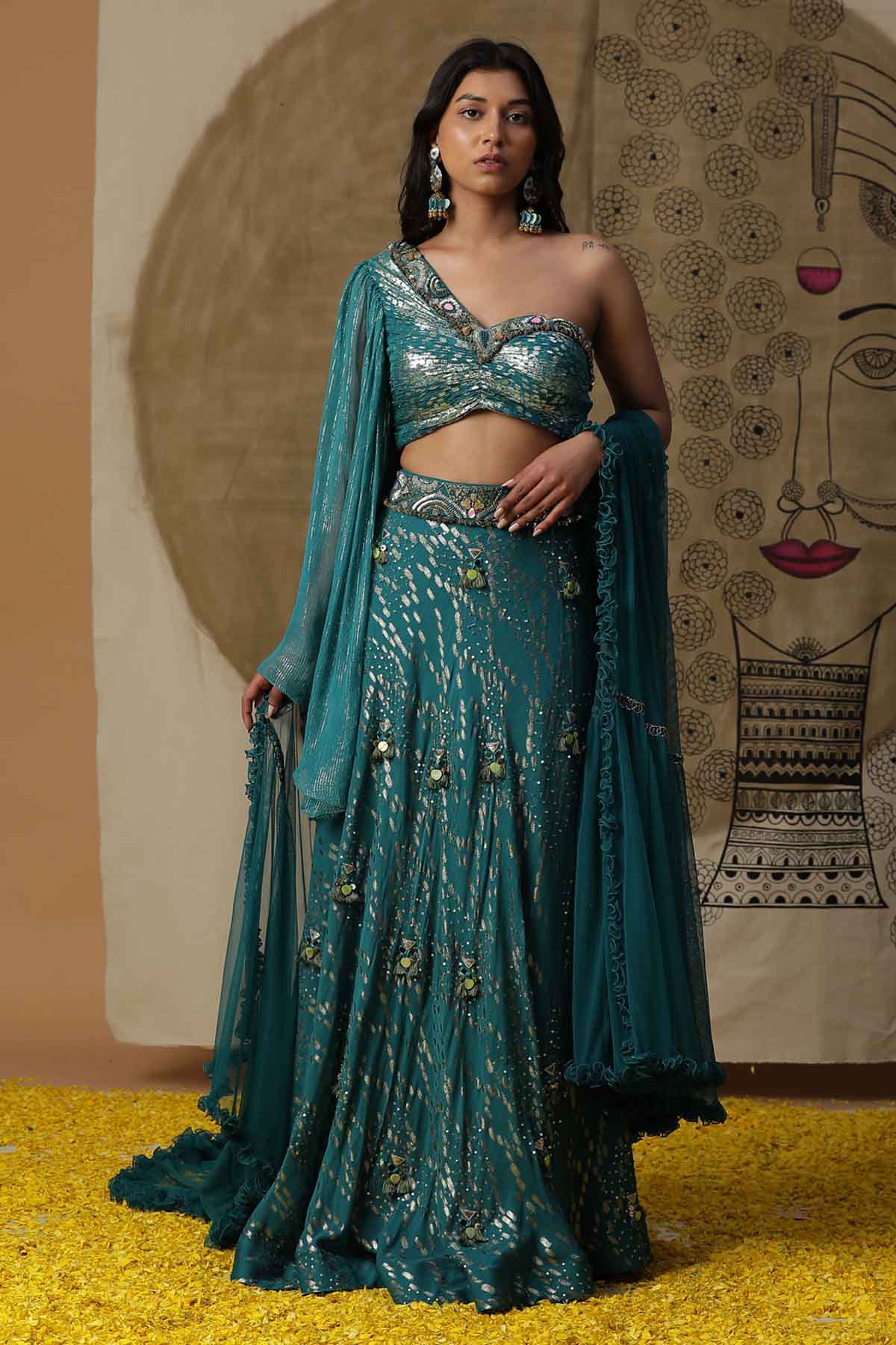 Buy Arpita SulakshanaOne Shoulder Cotton Lehenga Set